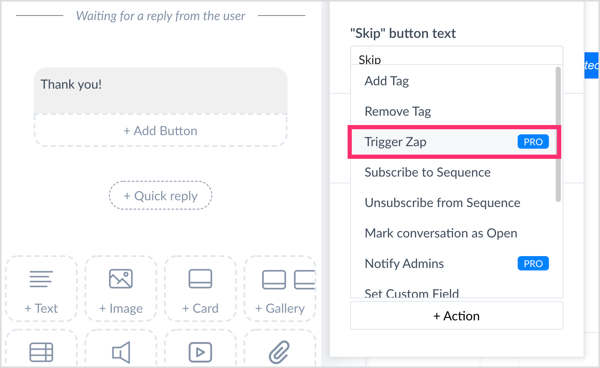 Click on Action and select Trigger Zap.