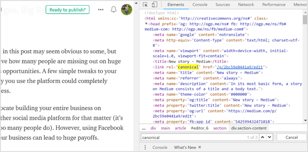 When using the Import feature on Medium, the canonical tag is automatically added to your content.