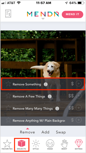 Remove an object from your photo with the Mendr mobile app.