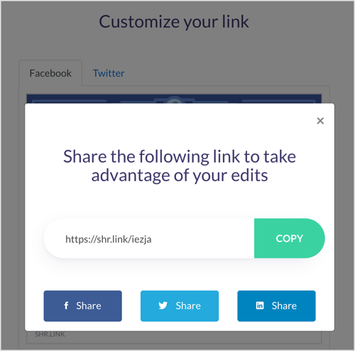 Kopieren Sie Ihren benutzerdefinierten Link in ShareKit.