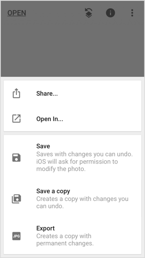 Share, save, or export your image in mobile apps like Snapseed.