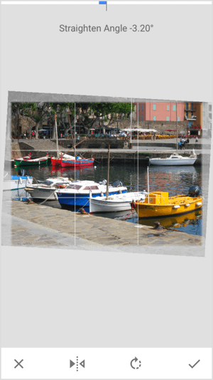 Tap the Rotate tool to straighten your image in Snapseed.