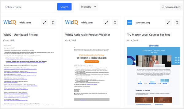 WhoSendsWhat lets you bookmark emails for future reference, sort email samples by industry, and start your search with specific domains.