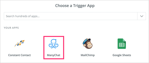 Choose a trigger app in Zapier.