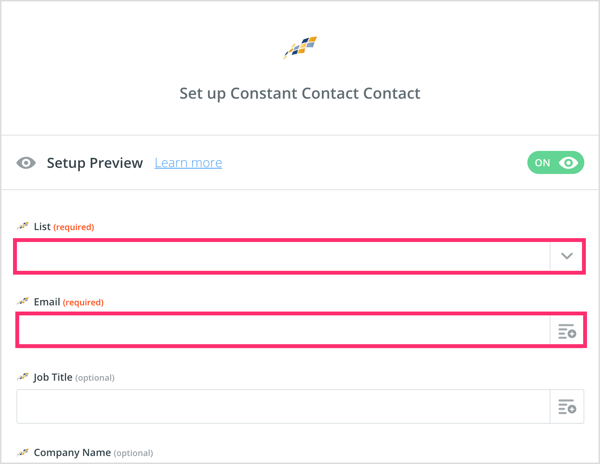 Set up your Constant Contact contact in Zapier.