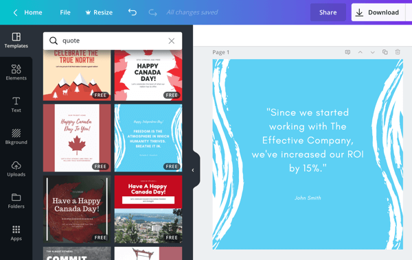 Examples of quote image templates for Instagram in Canva.