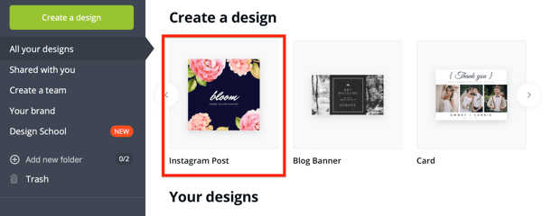 Example of an Instagram post template in Canva.