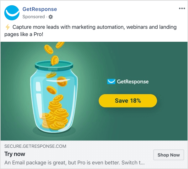 Facebook ad example bottom of funnel