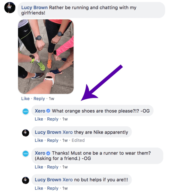 Example of Xero commenting on a Facebook post.