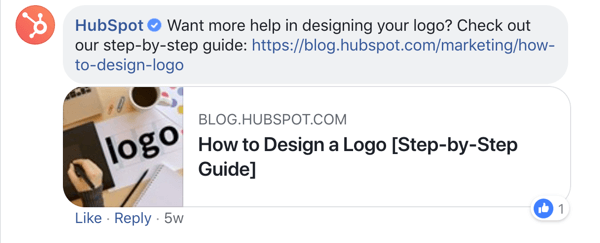 Example of a Facebook post from HubSpot.