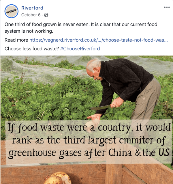 Example of a Facebook post that supports the branding of Riverford.