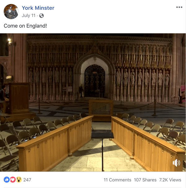 Ví dụ về bài đăng trên Facebook có chủ đề chủ đề từ York Minster.