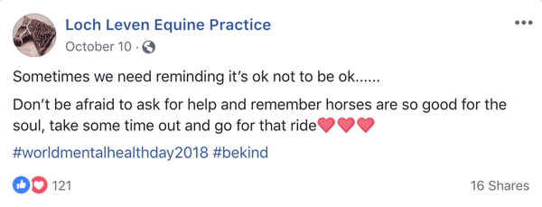 Example of Facebook post with emoji from Lock Leven Equine Practice.