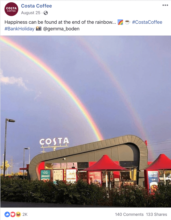 Example of Facebook post sharing UGC from Costa Coffee.