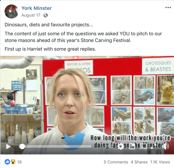 Ví dụ về bài đăng trên Facebook hỗ trợ AMA từ York Minster.