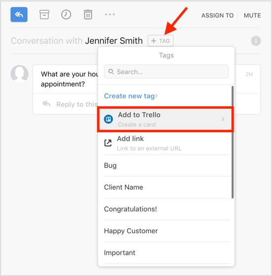 Select the Add to Trello option in the Front app.