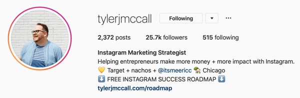 Example of Instagram Business profile pic and bio information by @tylerjmccall.