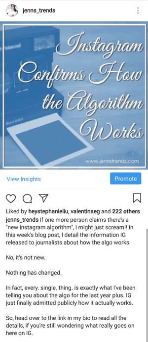 Instagram post with call to action for bio link click by @jenns_trends.