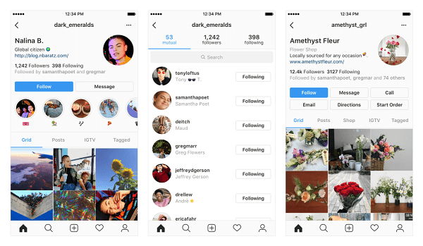 Examples of potential changes to your Instagram profile.