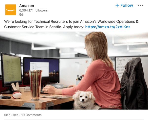 Amazon LinkedIn company page post example.