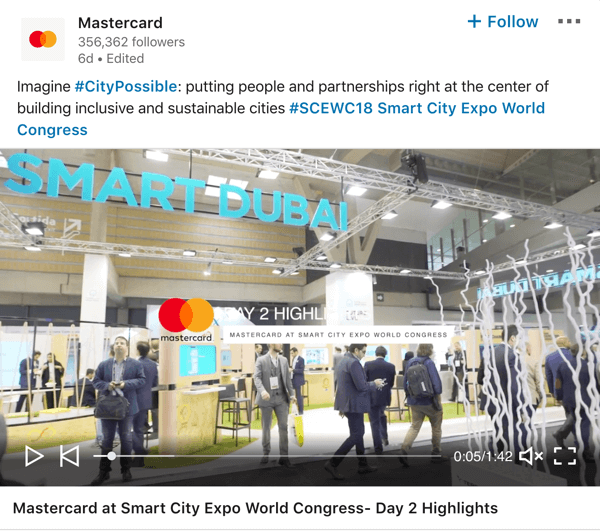 Mastercard LinkedIn company page post example.