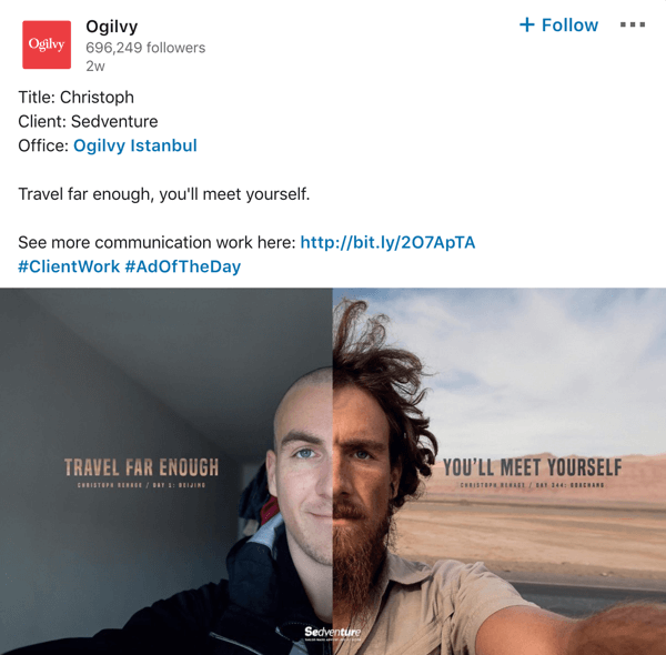 Ogilvy LinkedIn company page post example.