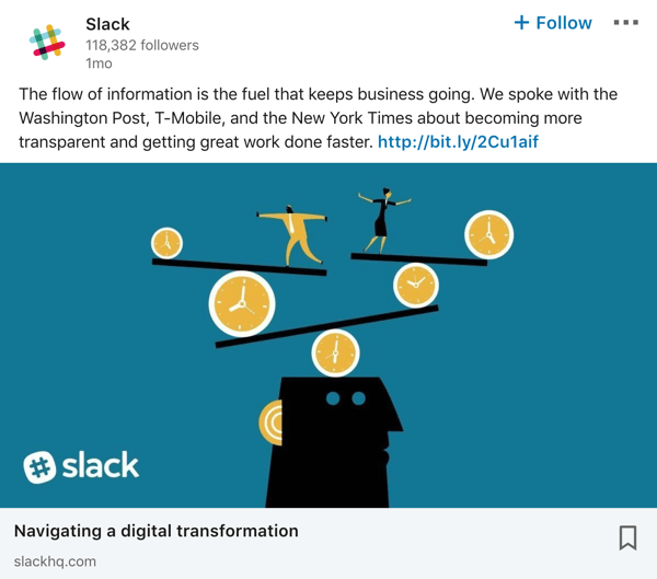 Slack LinkedIn company page post example.