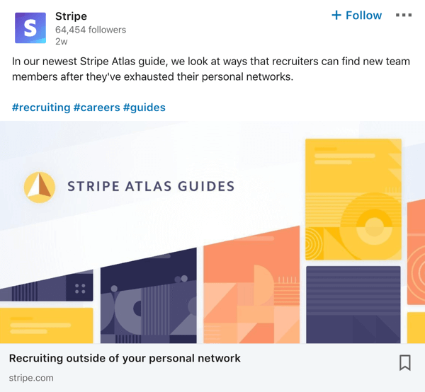 Stripe LinkedIn company page post example.
