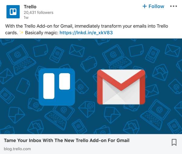 Trello LinkedIn company page post example.