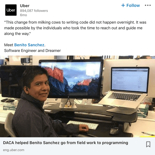Uber LinkedIn company page post example.