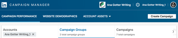 LinkedIn Campaign Manager dashboard.