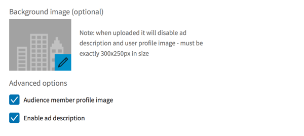 LinkedIn dynamic ads background image and advanced options.