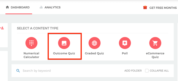 Select Outcome Quiz from the Outgrow dashboard.