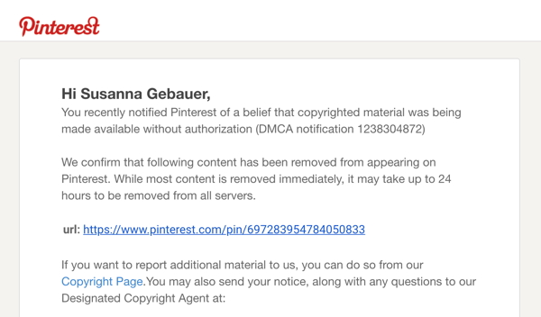 pinterest stolen pin report dmca notification email