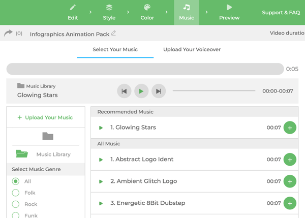 Edit the music of your Renderforest infographic video.