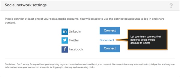 smarp connect or disconnect social account