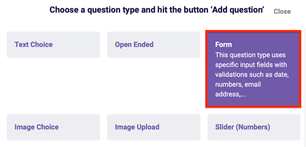 Select form to create a lead generation form for the end of your Survey Anyplace questionnaire.