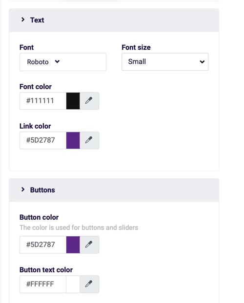 Settings to customize the colors and font for your Survey Anyplace questionnaire.