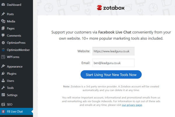 zotabox plugin appears in WP left side menu