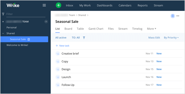 Seasonable sale template in Wrike