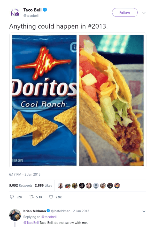 The original teaser tweet for the Doritos Locos Taco.