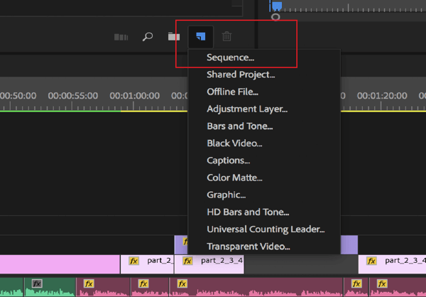 Option to edit a sequence in Adobe Premier Pro.