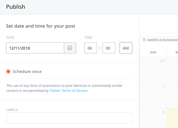 Setting options when scheduling your draft Agorapulse post.