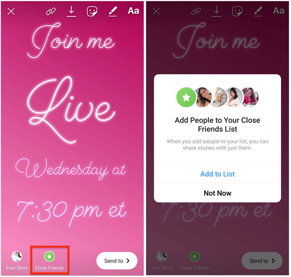 Option to add people to your Close Friends list from your Instagram Story post.