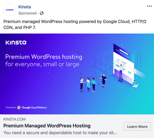 Example of Kinsta ad with specific targeting in place.