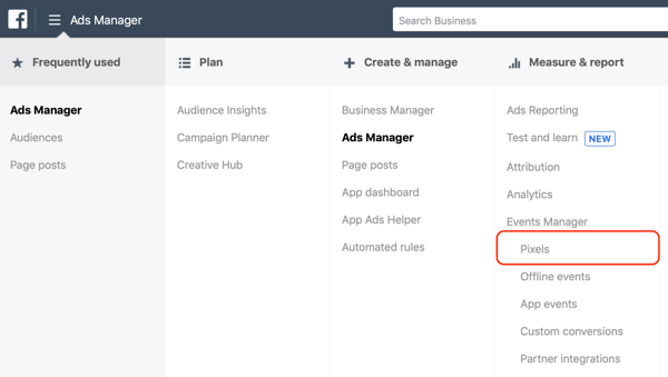 Facebook pixel dashboard in Ads Manager.