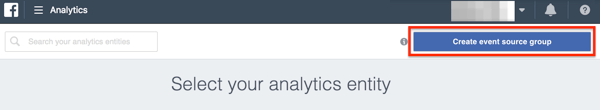 The Create Event Source button inside Facebook Analytics.