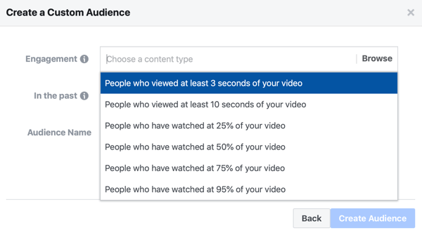 Option to create a Facebook ad custom audience of people who watched a portion of your video.