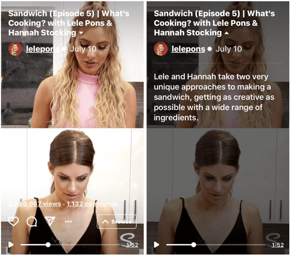 Example of Lele Pons and Hannah Stocking's IGTV show What's Cooking, Episode 5.