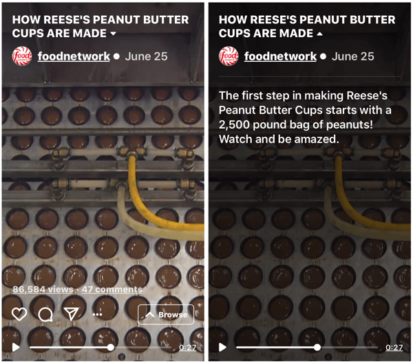Example of Food Network's IGTV show demonstrating how Reese's Peanut Butter Cups are made.